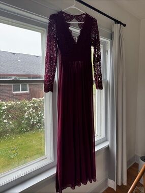 Lulu's Burgundy Lace Long Sleeve Maxi Dress